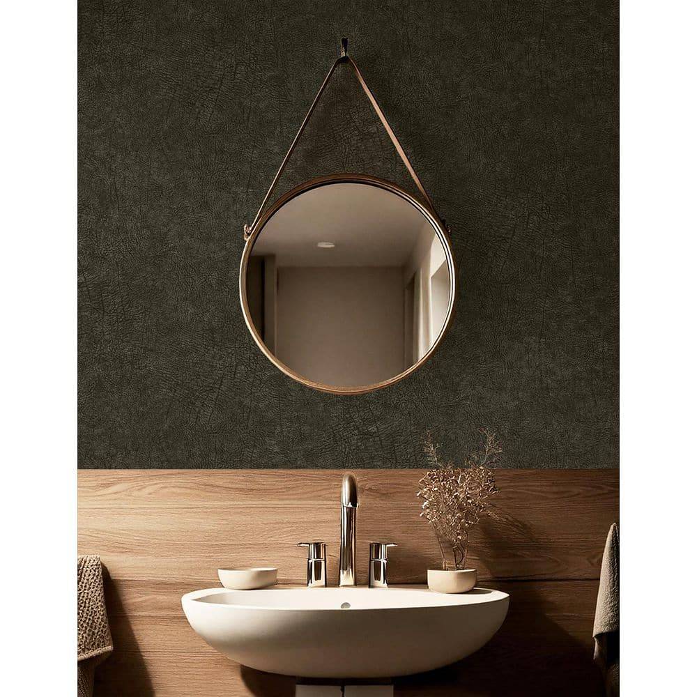 30.75 sq. ft. Smoked Clove Rio Vista Faux Leather Vinyl Peel and Stick Wallpaper Roll